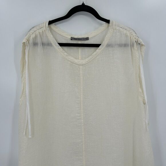 BEAU JOURS Ivory White 100% Linen Lagenlook Oversized Sleeveless Top Size Large - Picture 3 of 7